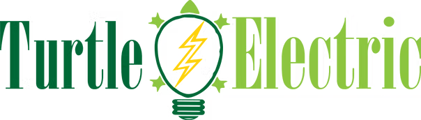 Turtle Electric logo with green text and a yellow lightning bolt in a lightbulb