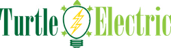 Turtle Electric logo with green text and a yellow lightning bolt in a lightbulb