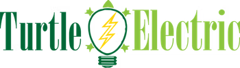 Turtle Electric logo in green and gold with a lightbulb turtle icon