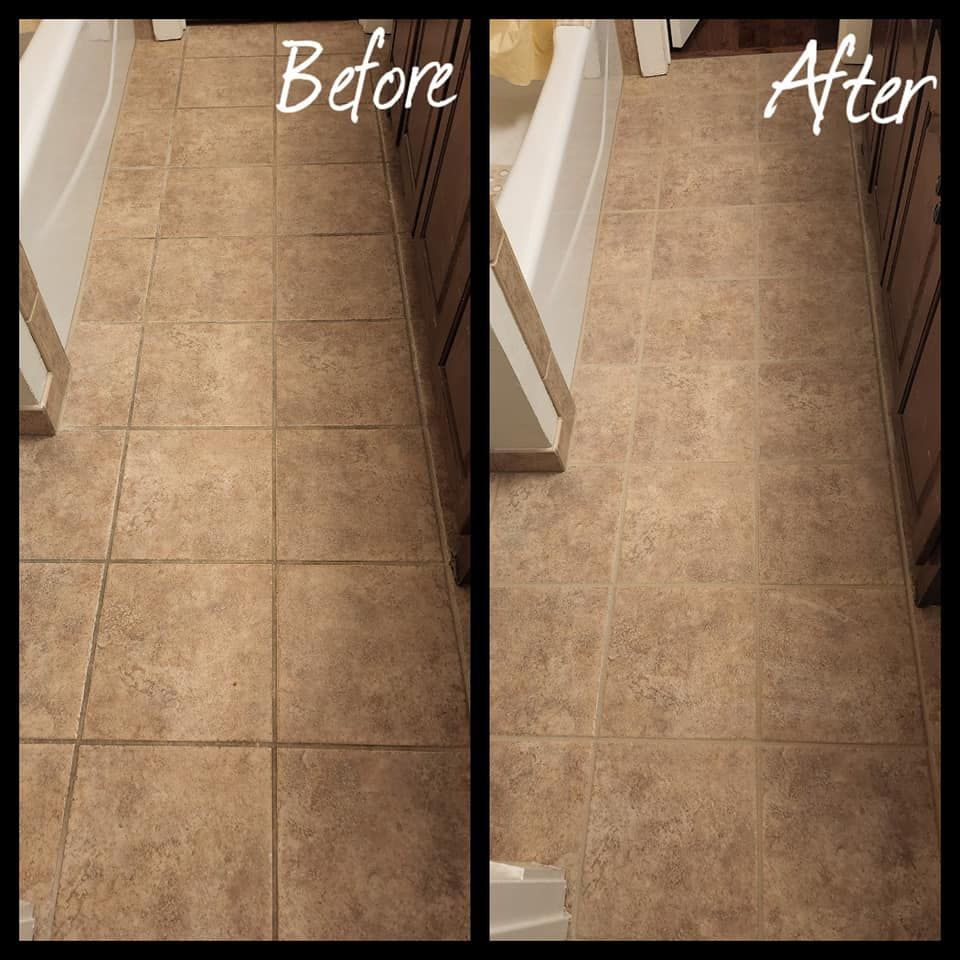 A before and after picture of a bathroom floor