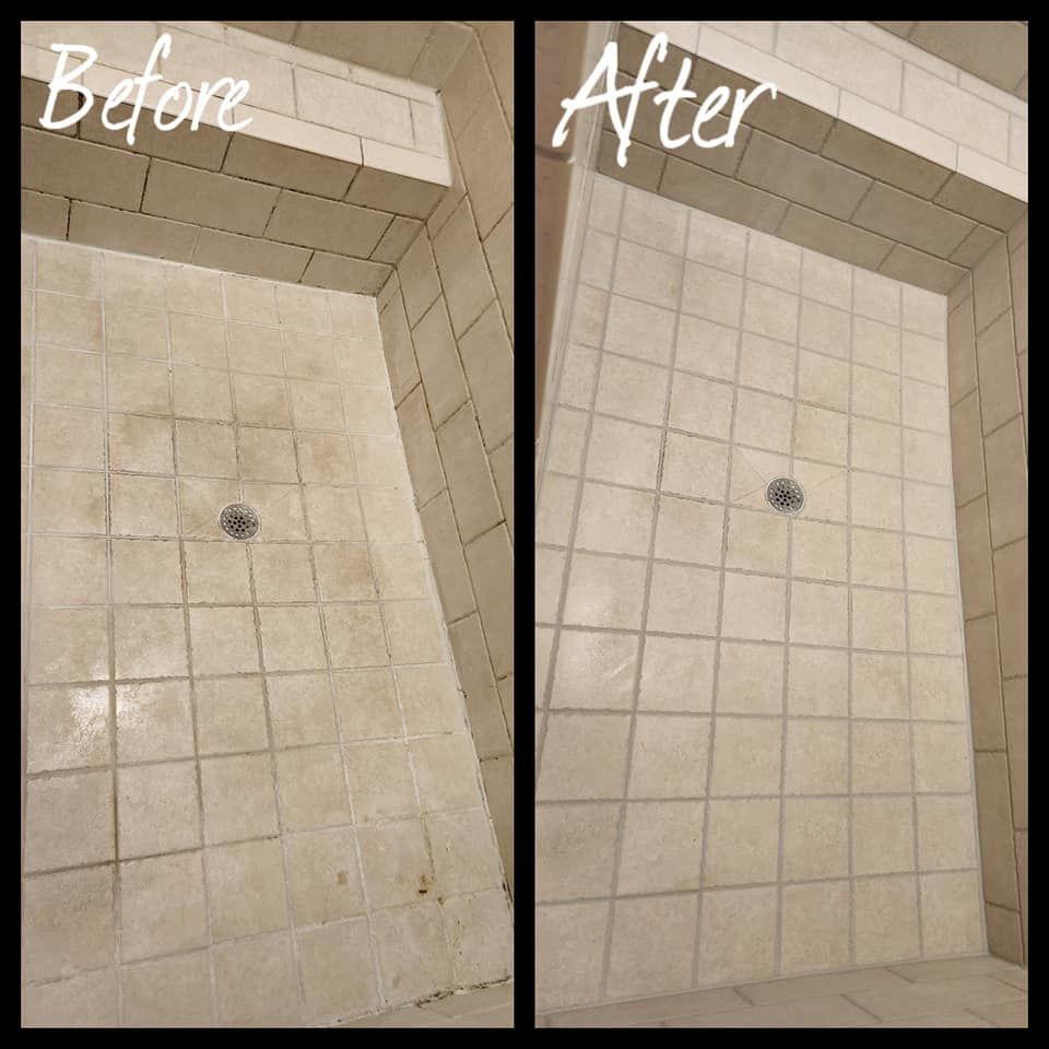 A before and after picture of a bathroom shower