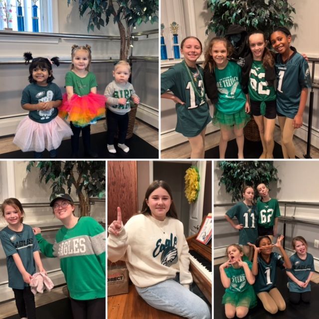Collage of children and teens in green and white sports outfits posing indoors on a bench and with friends.