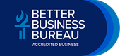 Better Business Bureau Accredited Business logo in blue and white
