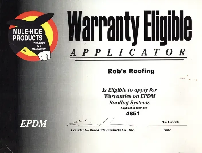 Mule-Hide Warranty Eligible Aplicator Certificate