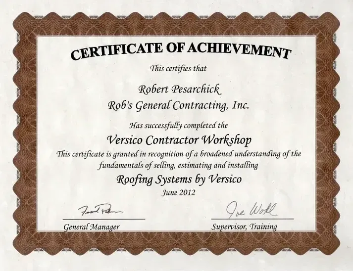 Authorized Versico Roofing Systems Contractor Certificate