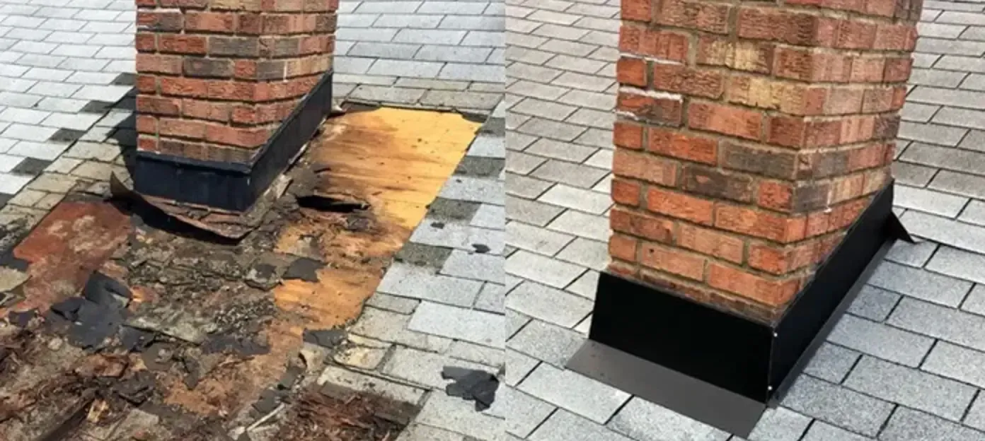 Chimney leak repair before and after