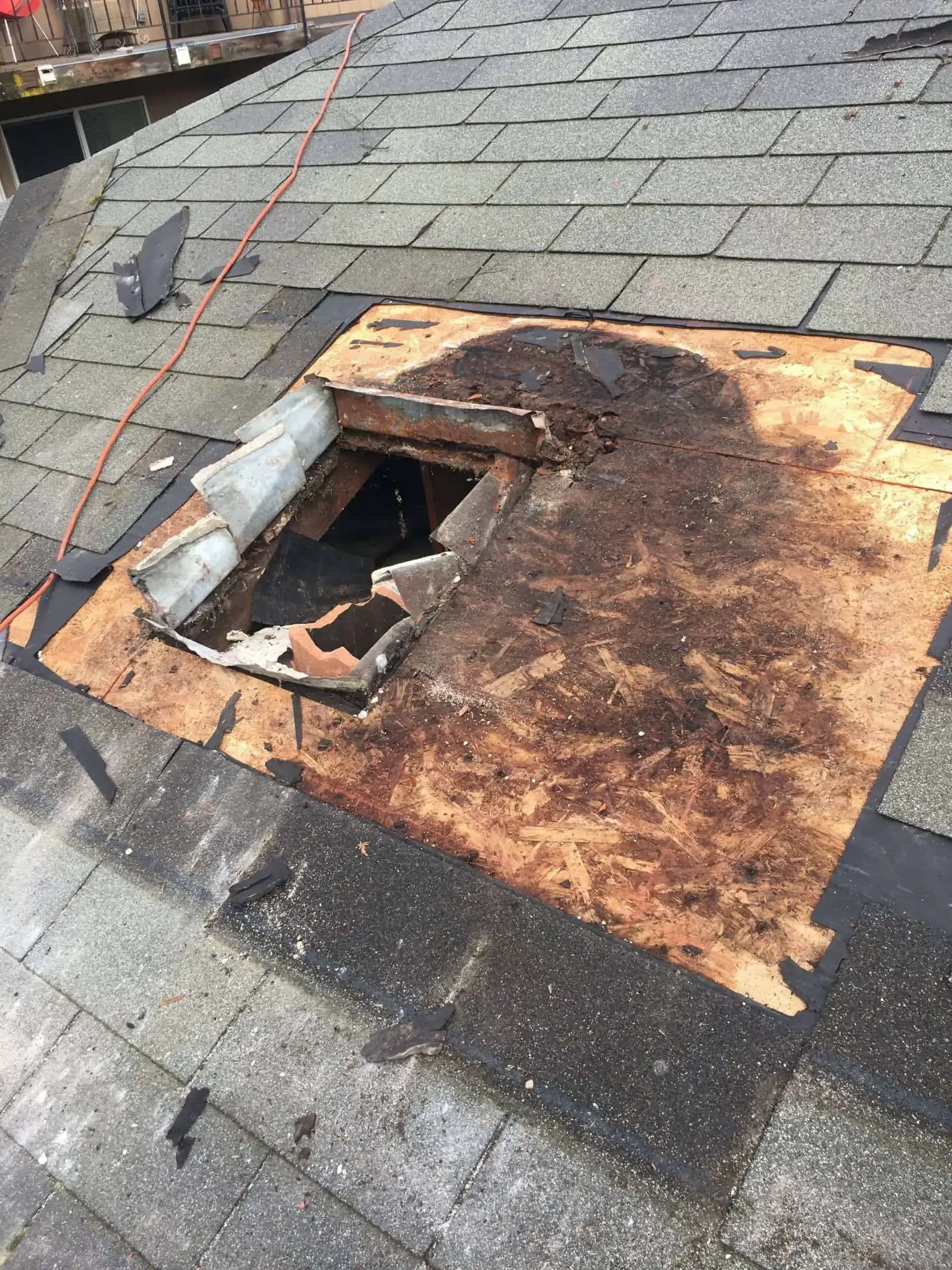 Chimney Knockout removal down to roof line 