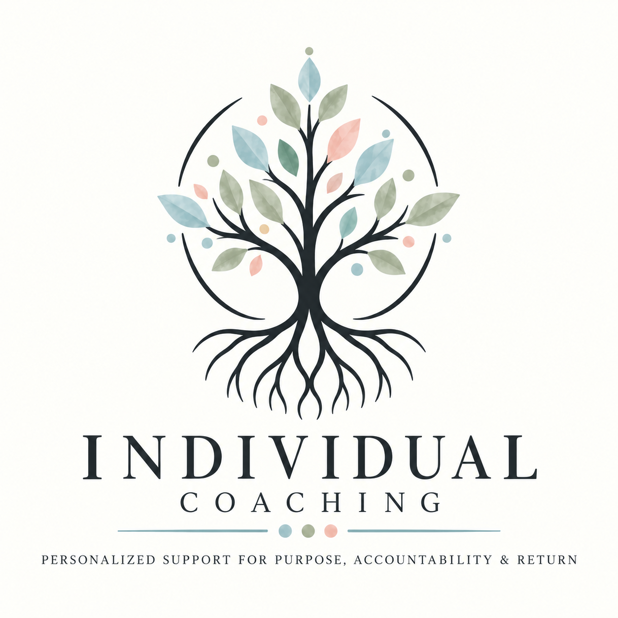 Tree logo with pastel leaves above the text “INDIVIDUAL COACHING” on a white background