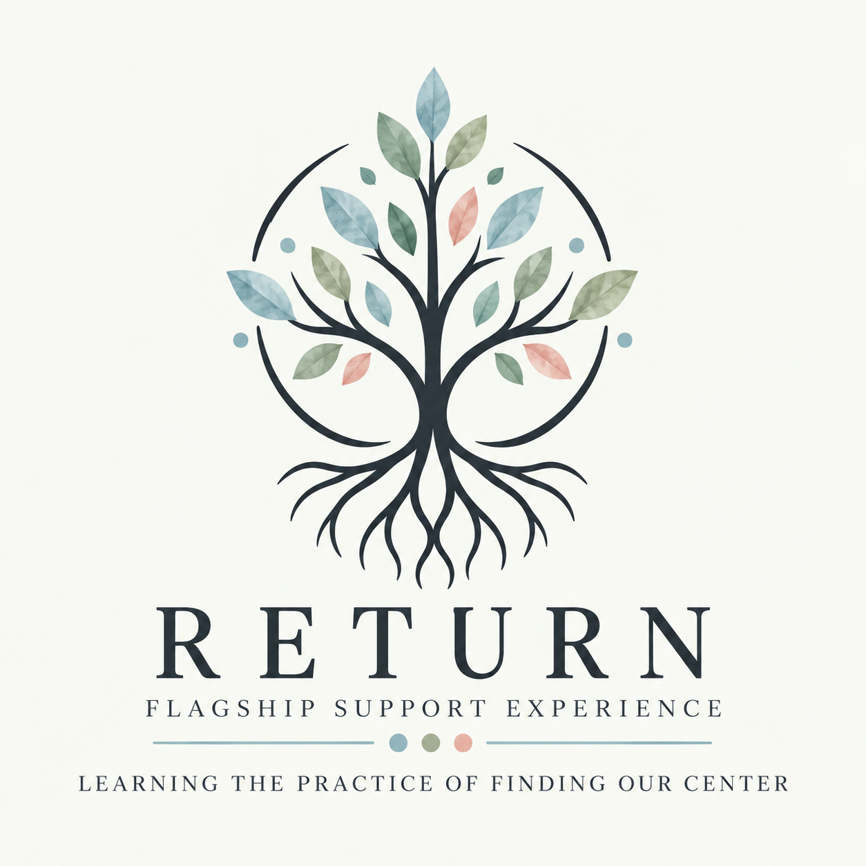 Stylized tree logo with roots and leaves above the word “RETURN” and a small wellness tagline below