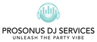 Prosonus DJ Services logo with teal headphones and equalizer, tagline “Unleash the Party Vibe”