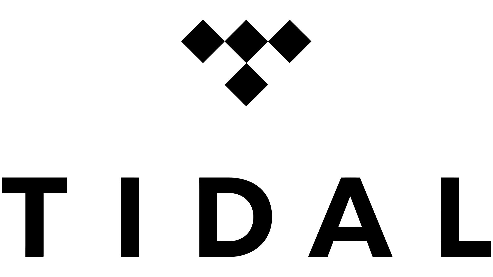 TIDAL logo in black with geometric diamond icon above the wordmark on a white background
