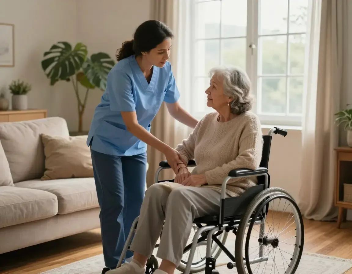 Caregiver assisting elderly client at home