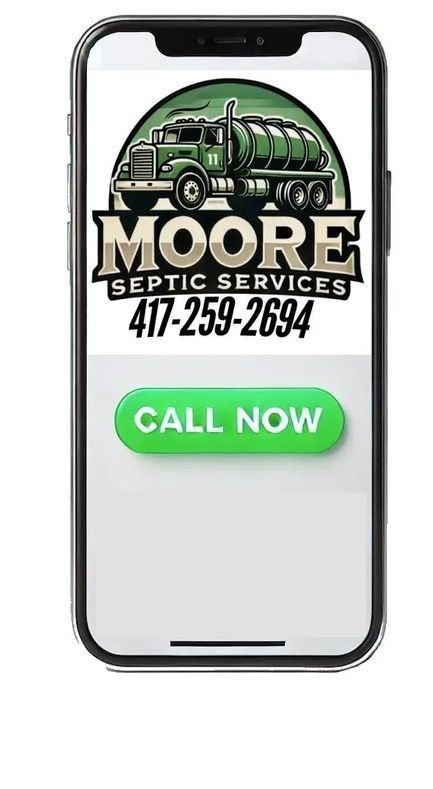 Call now for same day septic tank pumping and repair in MO. Phone with Moore Septic Services Logo and Call Now button in Green | Best Septic Company Near Mansfield, MO