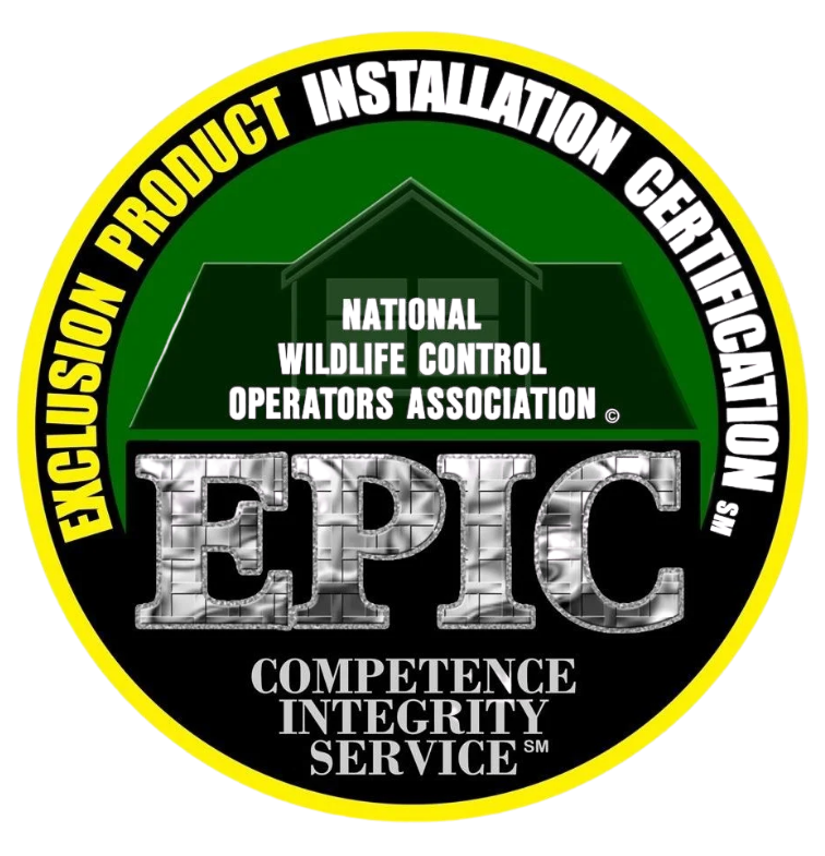 Circular logo for the National Wildlife Control Operators Association EPIC certification, featuring green and yellow text.