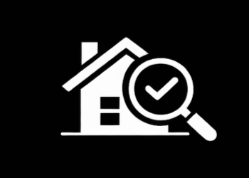 House icon with magnifying glass and checkmark, suggesting home inspection or verification