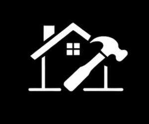 White house under construction with a hammer icon on a black background