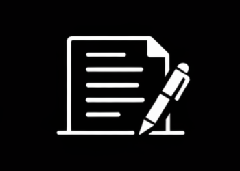 White document and pencil icon on black background
