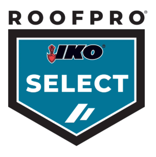 ROOFPRO IKO Select shield logo in black, white, and teal