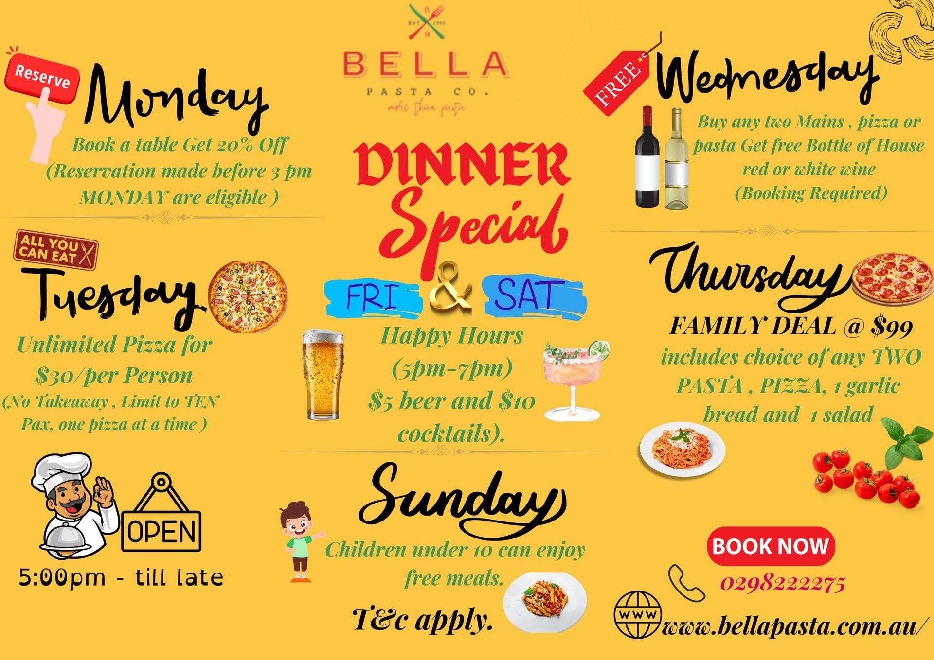 Exclusive Events at Bella Pasta Co. Casula's Italian Restaurant