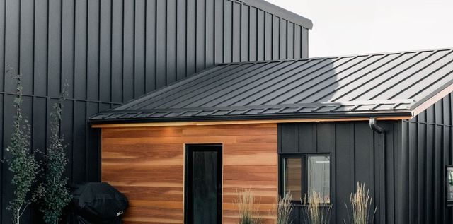 LUX Board + Batten and woodgrain steel cladding