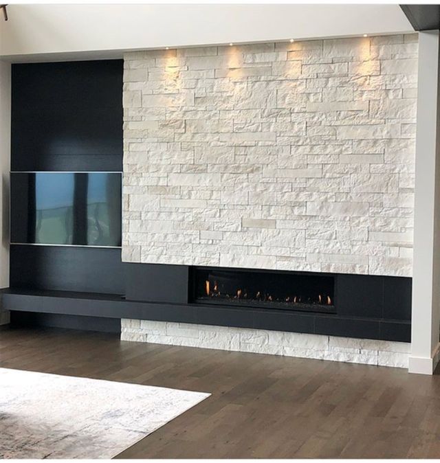 Fireplace wall in Rinox Nora Vanilla stone