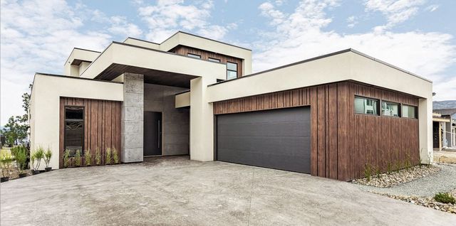 Modern home with woodgrain cladding