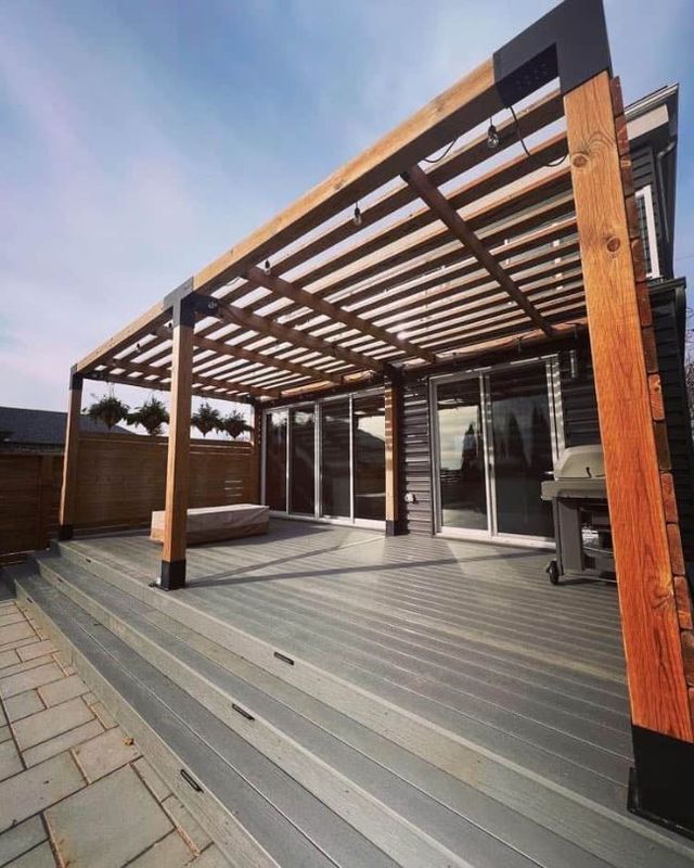 Composite deck with pergola