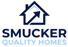 Smucker Quality Homes logo with a navy house icon and light blue text on a white background