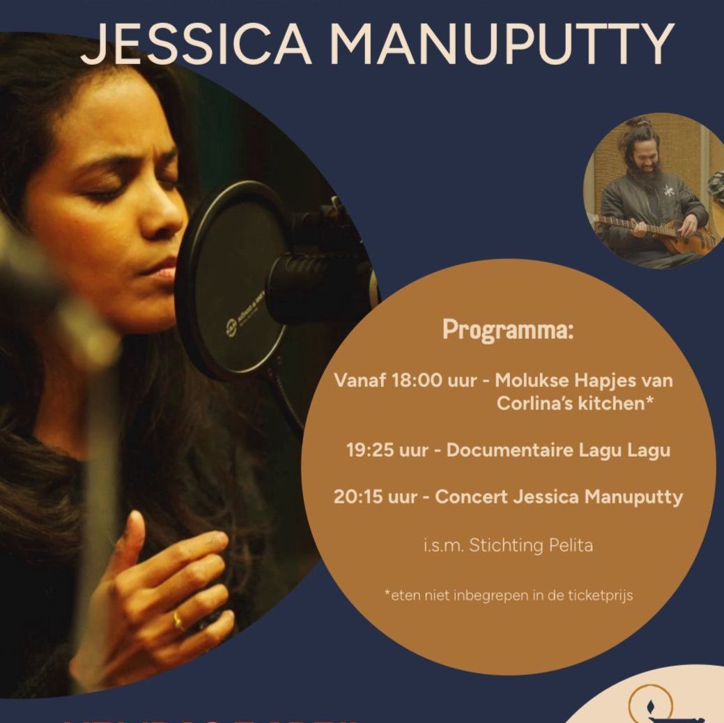 Een poster voor jessica manuputty toont een vrouw die in een microfoon zingt