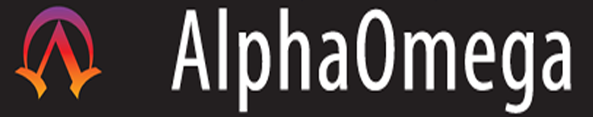 Logo with a stylized A symbol in orange and purple, with
