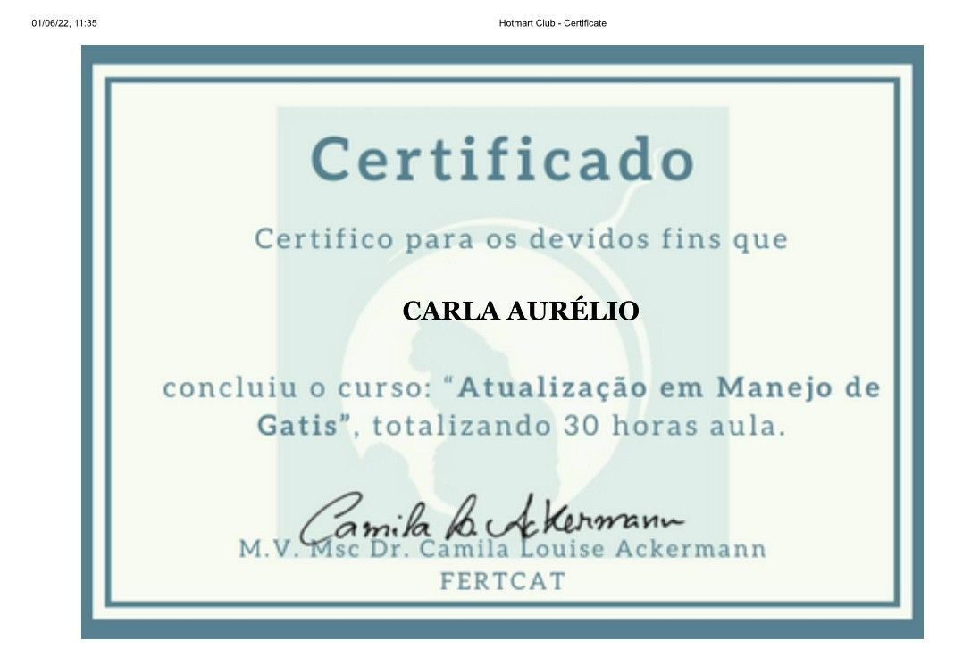 gatil mozziland certificado carla