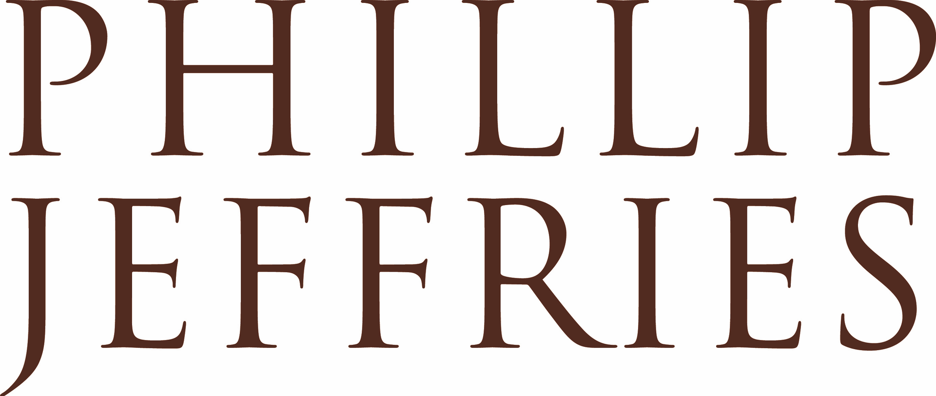 Phillip Jeffries logo in brown serif letters on a white background