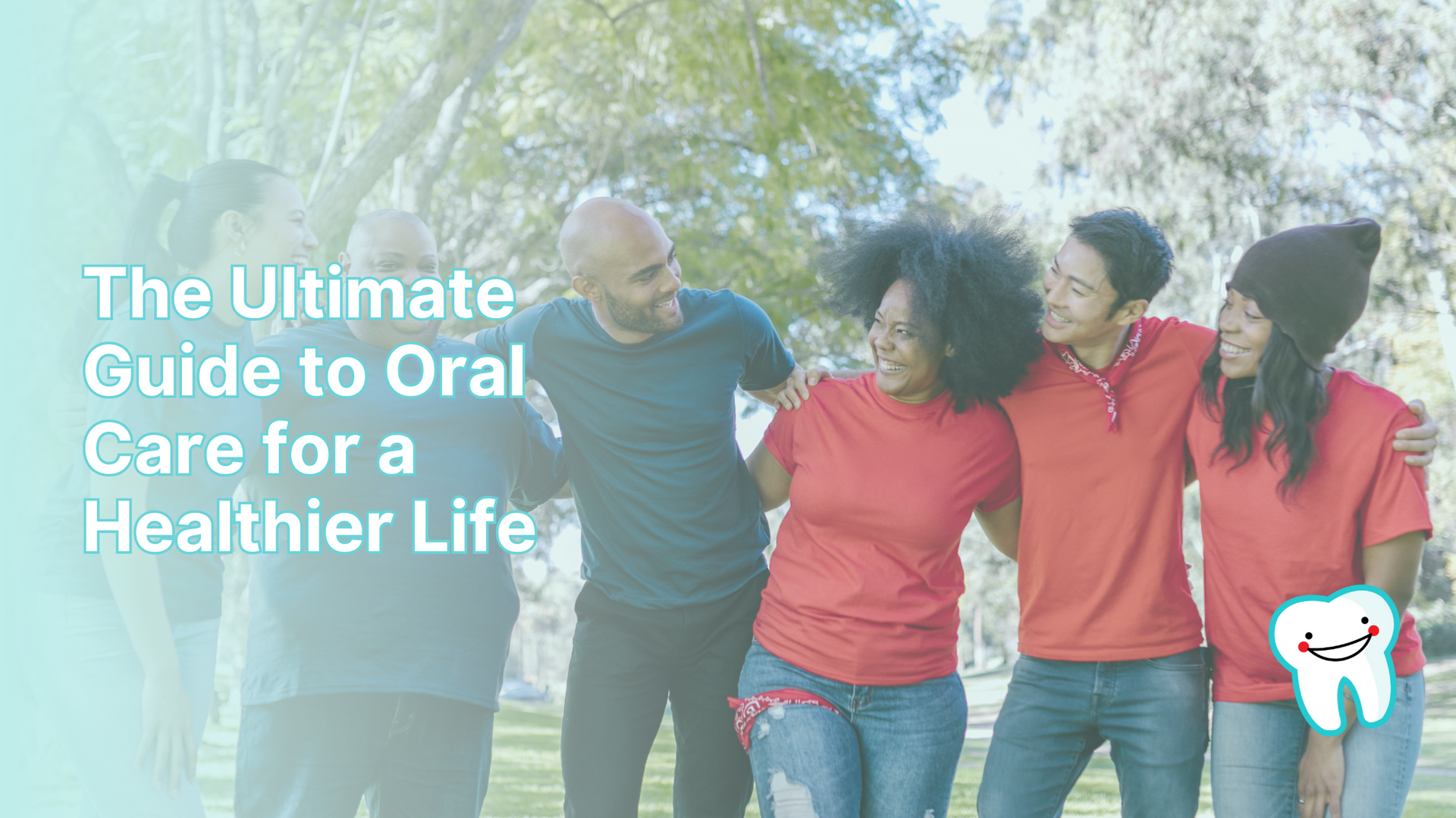 A group of people are standing next to each other in a park.