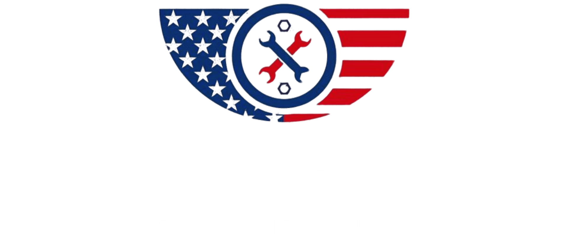 Blue shield logo with stars, red stripes, and crossed tools inside a white circle