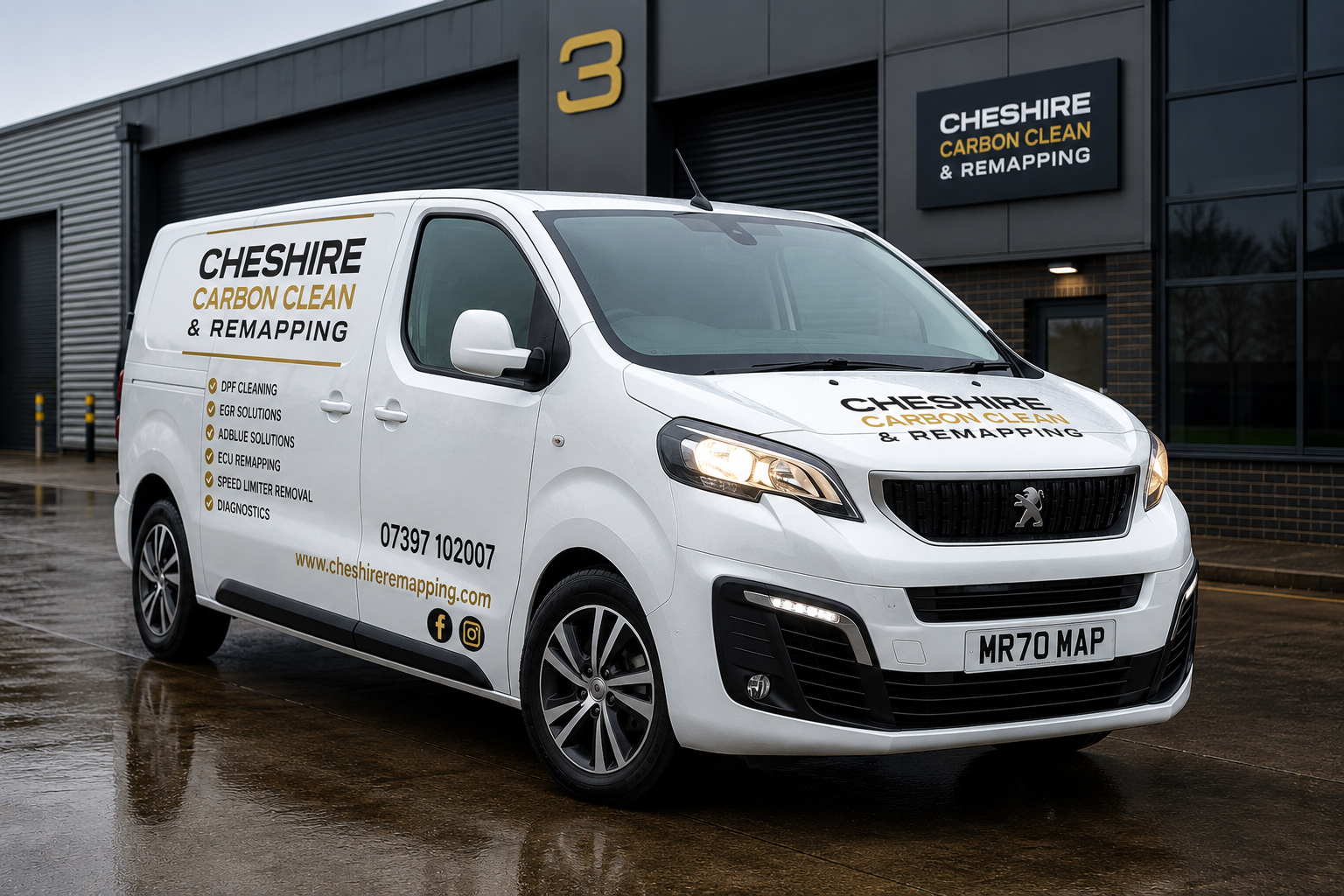 White Peugeot Expert providing mobile ECU remapping in Chester