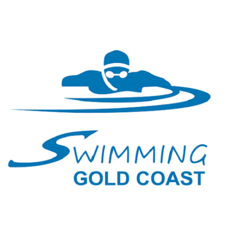 Blue logo: swimmer in the water, above