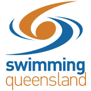 Swimming Queensland logo: orange and blue swirl design over the text