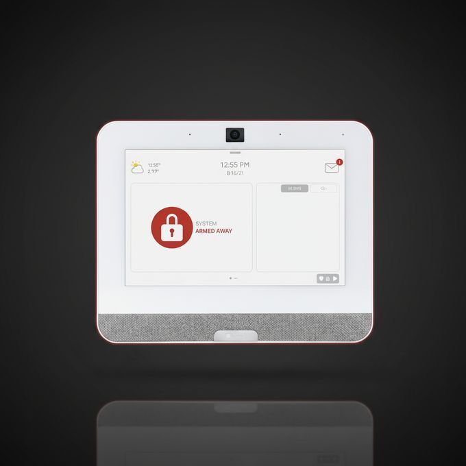 White tablet screen showing a red padlock icon on a dark background