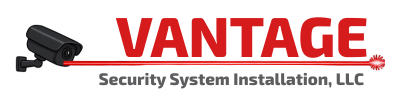 VANTAGE Security System Installation, LLC logo with a black security camera icon on a light background