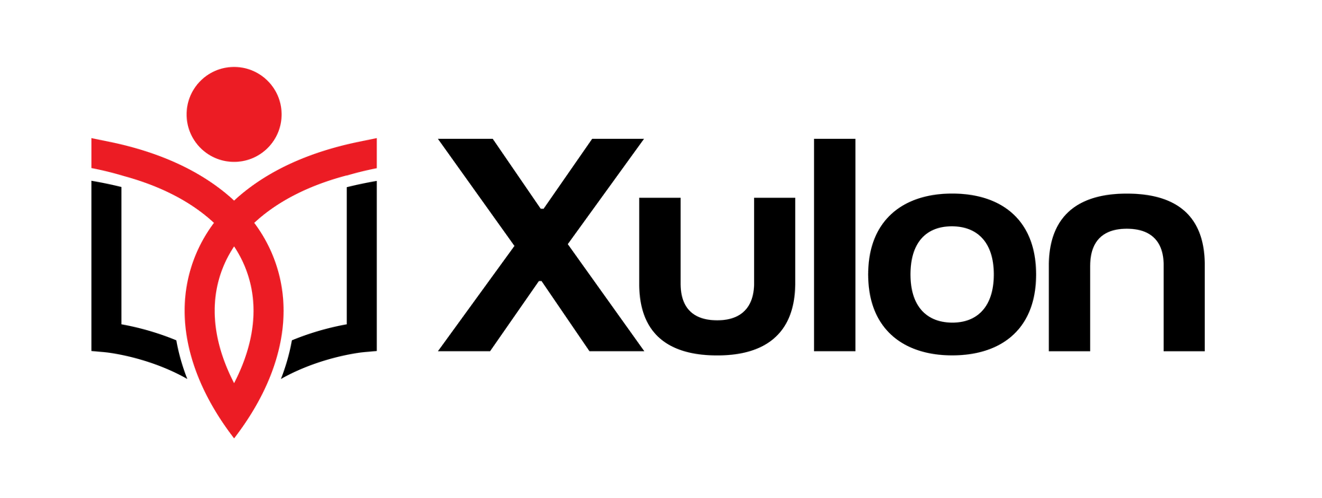 Xulon logo with a red abstract open-book and person icon next to black text.