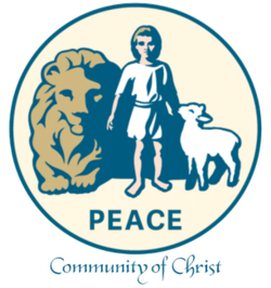 Community of Christ logo with lion, child, and lamb above the word “PEACE”