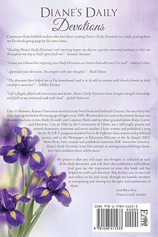 Book cover with purple iris flowers and the title “Diane’s Daily Devotions”