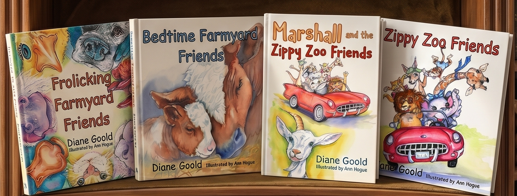 Four colorful kids' books arranged side by side, including Badtime Friends and Zippy Zoo Friends.
