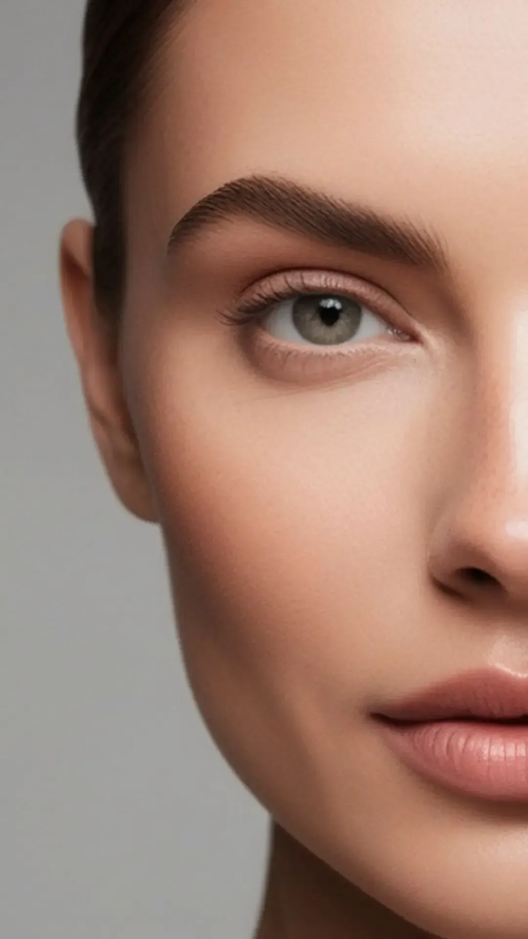 a close up of a woman 's face with a blurry background