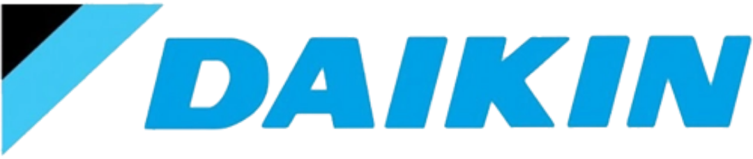 Daikin logo in blue italic text with a light blue triangular accent on a white background