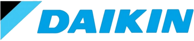 Daikin logo in blue italic text with a light blue triangular accent on a white background