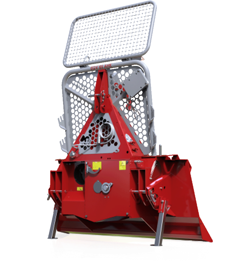 Red and gray forestry head with a protective cage.