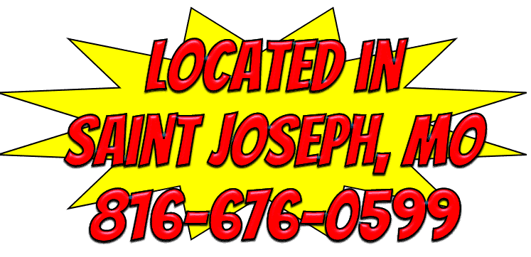 A yellow sign that says located in saint joseph mo