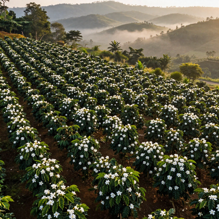 Vietnamese coffee plantation in bloom