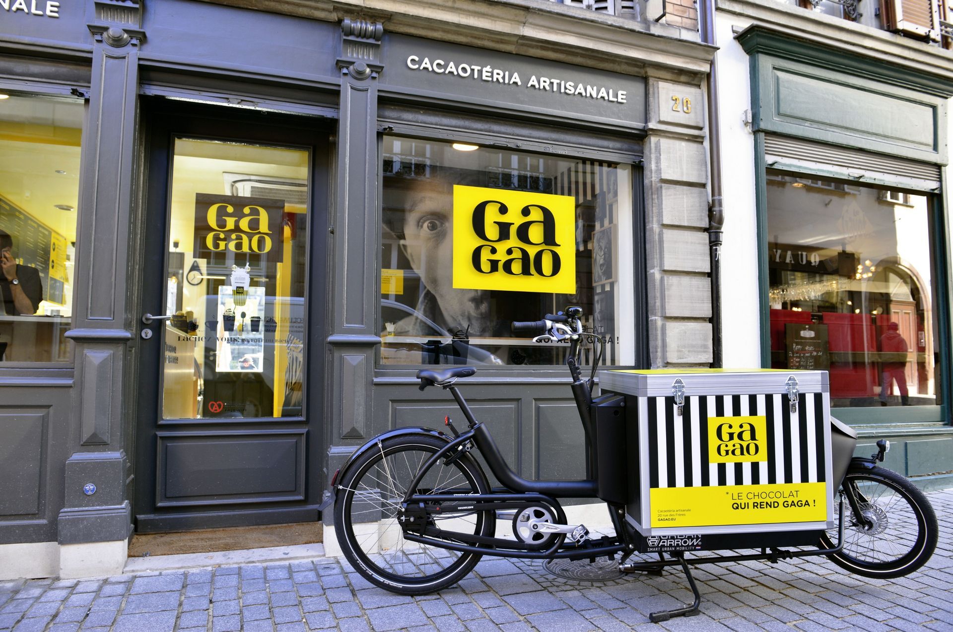 Premier point de vente Gagao à Strasbourg, vélo cargot brandé à al marque.